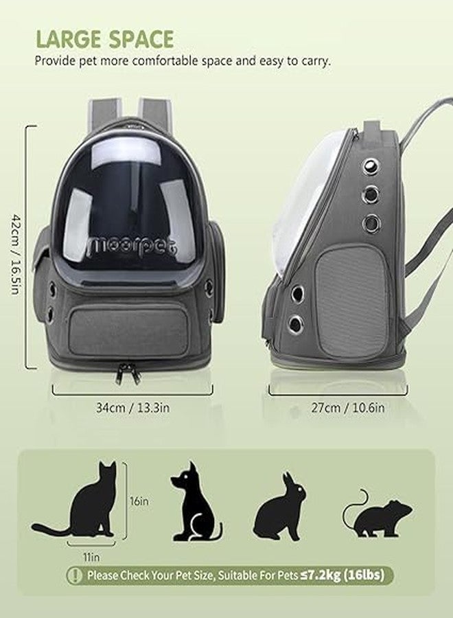 Jumix Moorpet Ventilated Cat Backpack Carrier - Transparent Dome Bubble with Mesh Sides - Ergonomic Design for Travel, Outdoor, Vet - Stylish Grey Pet Backpack - Image 3